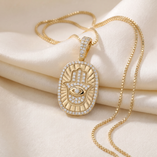 Hamsa Medallion with Evil Eye Moissanite Pendant