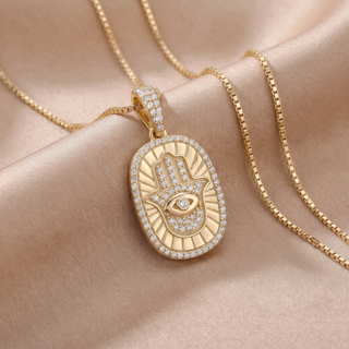 Hamsa Medallion with Evil Eye Moissanite Pendant