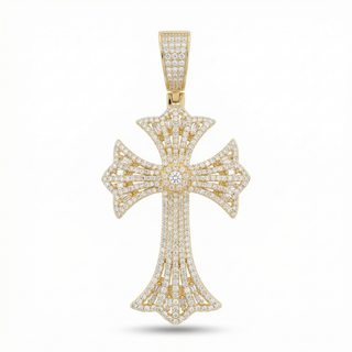 Openwork Gothic Cross with Baguette Starburst Moissanite Pendant