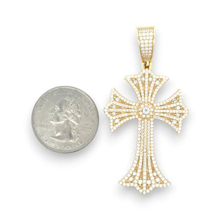 Openwork Gothic Cross with Baguette Starburst Moissanite Pendant