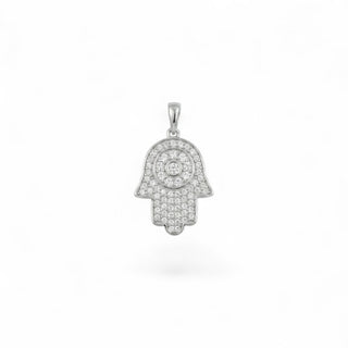 Pavé Hamsa Hand with Evil Eye Moissanite Pendant view 8