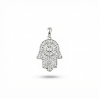 Pavé Hamsa Hand with Evil Eye Moissanite Pendant