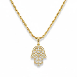 Pavé Hamsa Hand with Evil Eye Moissanite Pendant