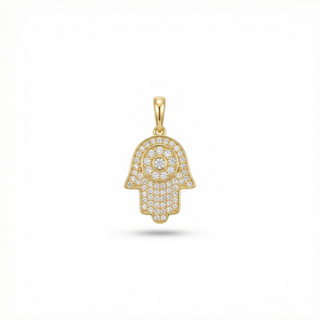 Pavé Hamsa Hand with Evil Eye Moissanite Pendant