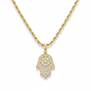 Pavé Hamsa Hand with Evil Eye Moissanite Pendant