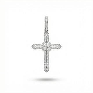 Pointed Cross with Wrapped X Center Moissanite Pendant.