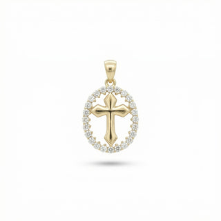 Polished Cross with Pavé Oval Halo Moissanite Pendant view 6