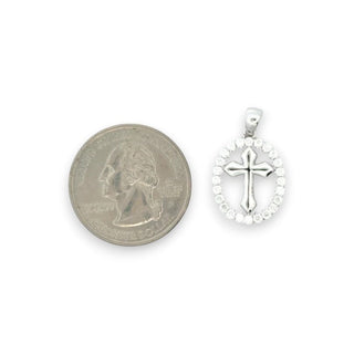 Polished Cross with Pavé Oval Halo Moissanite Pendant view 4