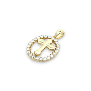 Polished Cross with Pavé Oval Halo Moissanite Pendant