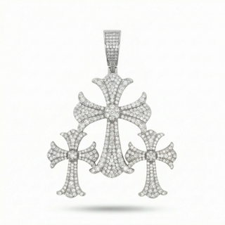 Triple Cross Iced Out VVS 3.9CT Moissanite 925 Sterling Silver or Gold Vermeil