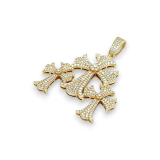 Triple Cross Iced Out VVS 3.9CT Moissanite 925 Sterling Silver or Gold Vermeil