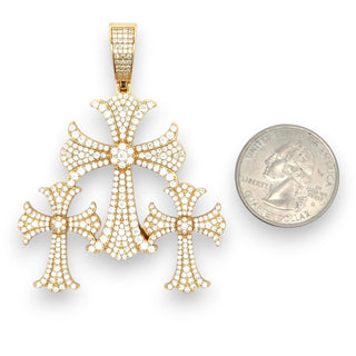 Triple Cross Iced Out VVS 3.9CT Moissanite 925 Sterling Silver or Gold Vermeil