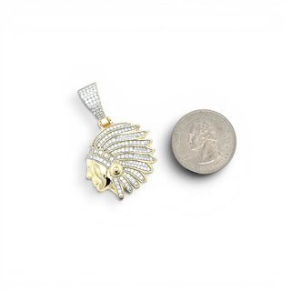 Native American Cheif Iced Out VVS 1.5CT Moissanite 925 Sterling Silver or Gold Vermeil