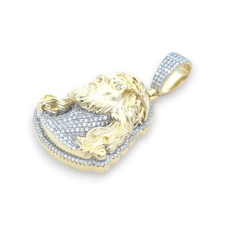 Two-Tone Jesus Face Piece with Iced Border Moissanite Pendant.