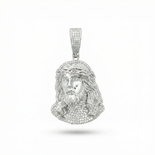 Two-Tone Jesus Face Piece with Iced Border Moissanite Pendant.