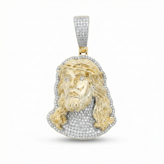 Two-Tone Jesus Face Piece with Iced Border Moissanite Pendant.