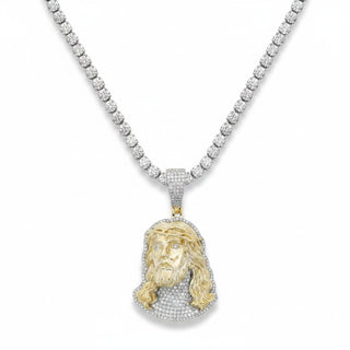 Two-Tone Jesus Face Piece with Iced Border Moissanite Pendant.