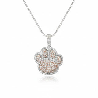 1ct Two-Tone Paw Print Moissanite Pendant