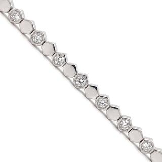 Alternating Hexagon Bezel Link Moissanite Bracelet in Sterling Silver, close-up