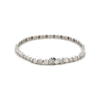 Alternating Hexagon Bezel Link Moissanite Bracelet in Sterling Silver