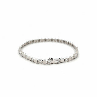 Alternating hexagon bezel link moissanite bracelet in sterling silver