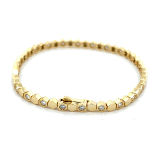 Alternating hexagon bezel link moissanite bracelet in yellow gold vermeil over sterling silver, view 2