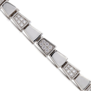 Alternating Pavé Tapered Link Moissanite Bracelet in Sterling Silver, close-up