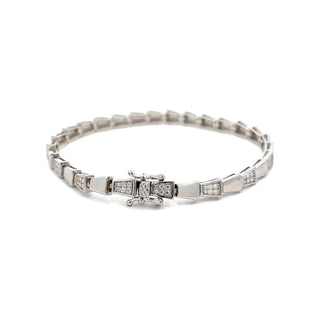 Alternating Pavé Tapered Link Moissanite Bracelet in Sterling Silver