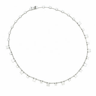 Alternating round stone line moissanite necklace in sterling silver