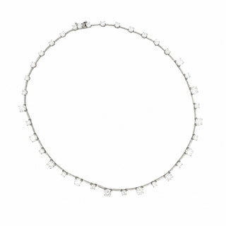 Alternating round stone line moissanite necklace in sterling silver, view 2