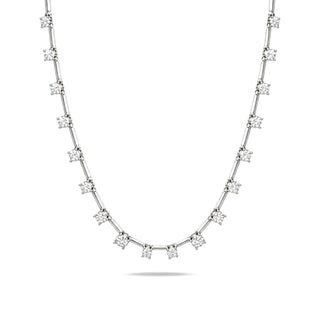 Alternating Round Stone Line Moissanite Necklace in Sterling Silver, hanging