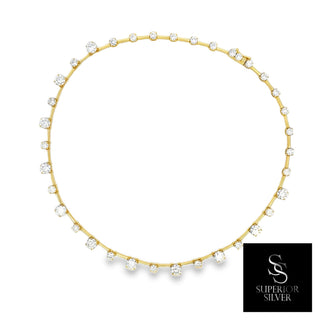 Alternating round stone line moissanite necklace in yellow gold vermeil over sterling silver
