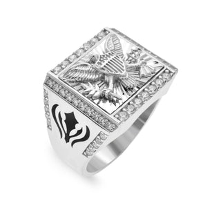 American Eagle Square Signet with Enamel Shoulders Moissanite Ring in sterling silver