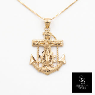Anchor 10K Yellow Gold Pendant on a box chain