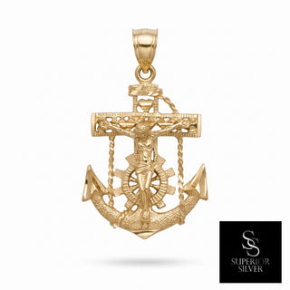 Anchor 10K Yellow Gold Pendant, front view