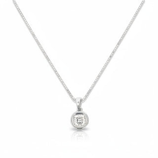 Asscher-Cut Bezel-Set Solitaire Moissanite Pendant in sterling silver on a chain