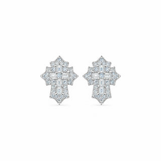 Baguette Center Pavé Cross Moissanite Stud Earrings in sterling silver, 0.36 ct