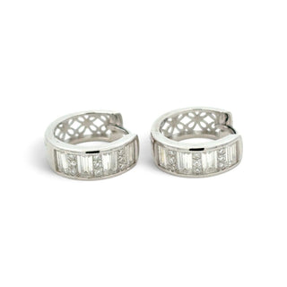 Baguette channel moissanite huggie hoop earrings in sterling silver