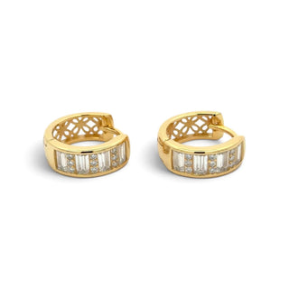 Baguette channel moissanite huggie hoop earrings in yellow gold vermeil over sterling silver