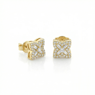 Superior Silver baguette flower moissanite stud earrings on 925 sterling silver