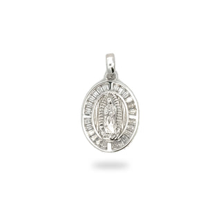 Baguette ring Virgin Mary oval medal moissanite pendant in sterling silver, view 2