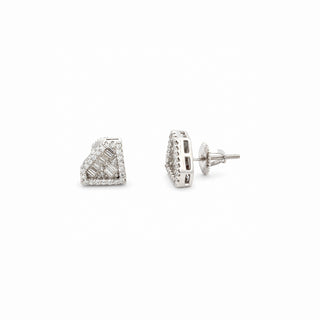 Baguette shield pavé moissanite stud earrings in sterling silver