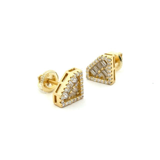 Baguette shield pavé moissanite stud earrings in yellow gold vermeil over sterling silver