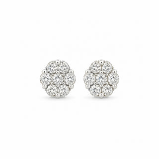 Baguette-sided hexagon flower cluster moissanite stud earrings in sterling silver
