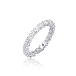 Bar-Set Round Eternity Band Moissanite Ring in sterling silver