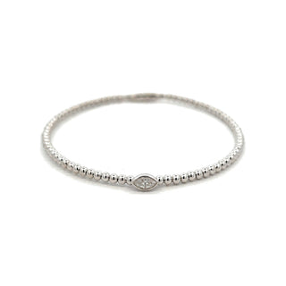 Beaded Marquise Bezel Moissanite Bangle in Sterling Silver