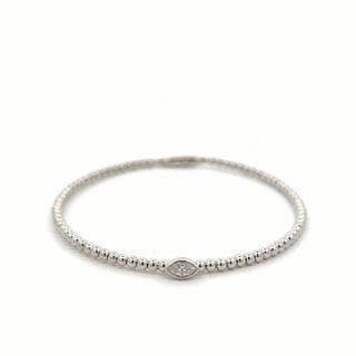 Beaded marquise bezel moissanite bangle in sterling silver