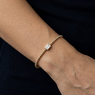 Beaded Rectangle Station Moissanite Bangle in Sterling Silver worn on the wrist