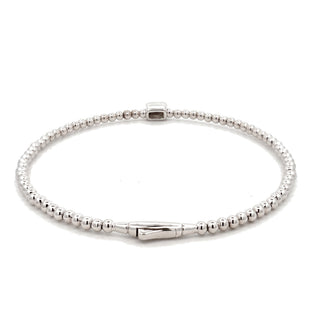 Beaded rectangle station moissanite bangle in sterling silver