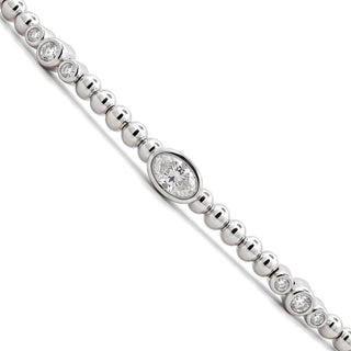 Beaded Round Bezel Station Moissanite Bangle in Sterling Silver, close-up